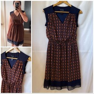 Geometric Printed Ruffle Shift Dress